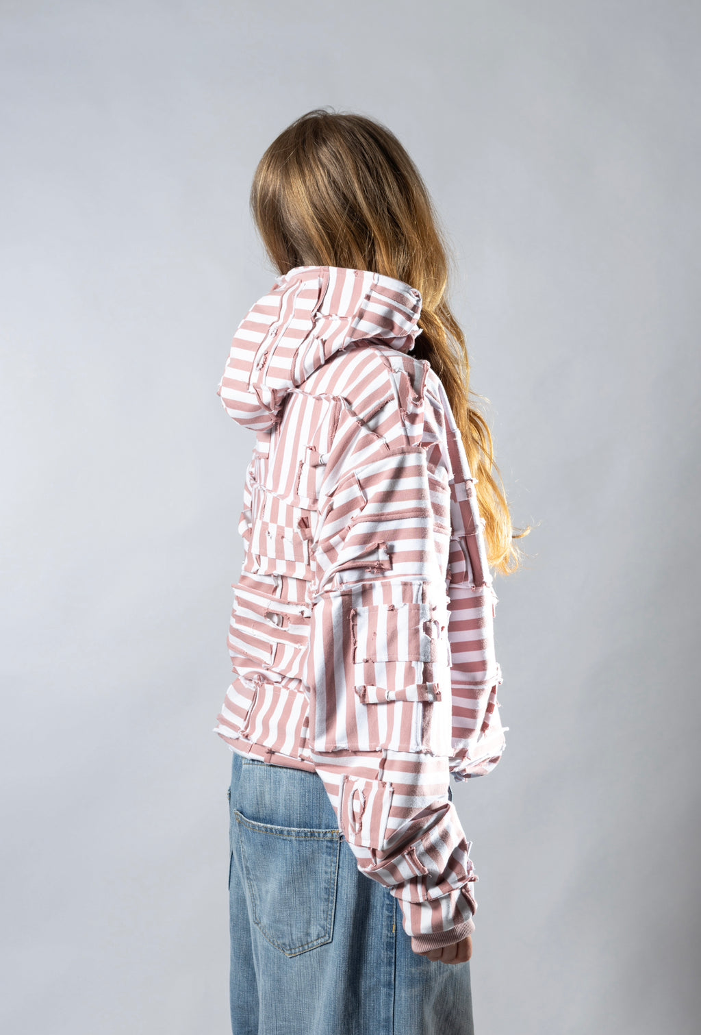 Upcycled striped hoodie