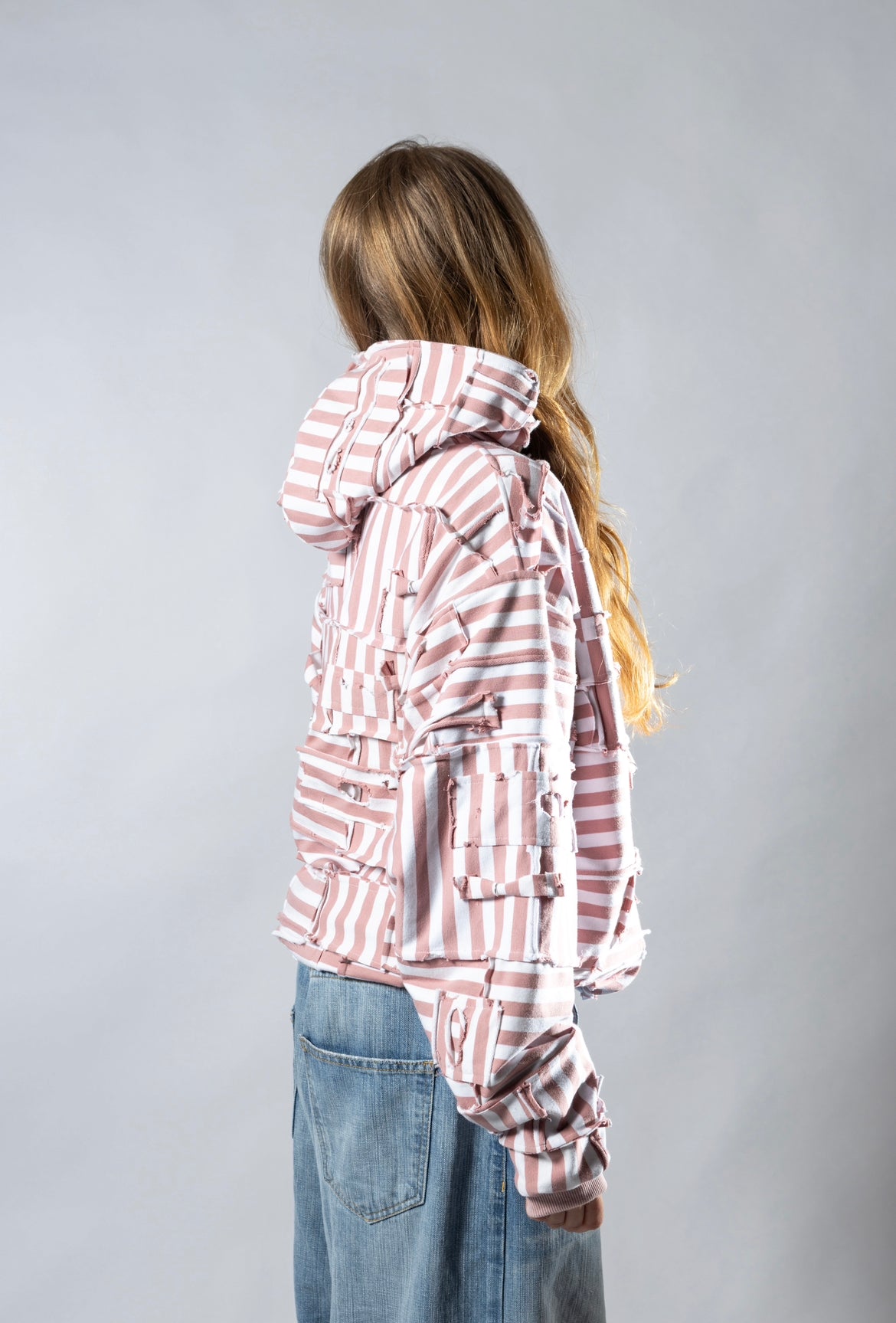 Upcycled striped hoodie
