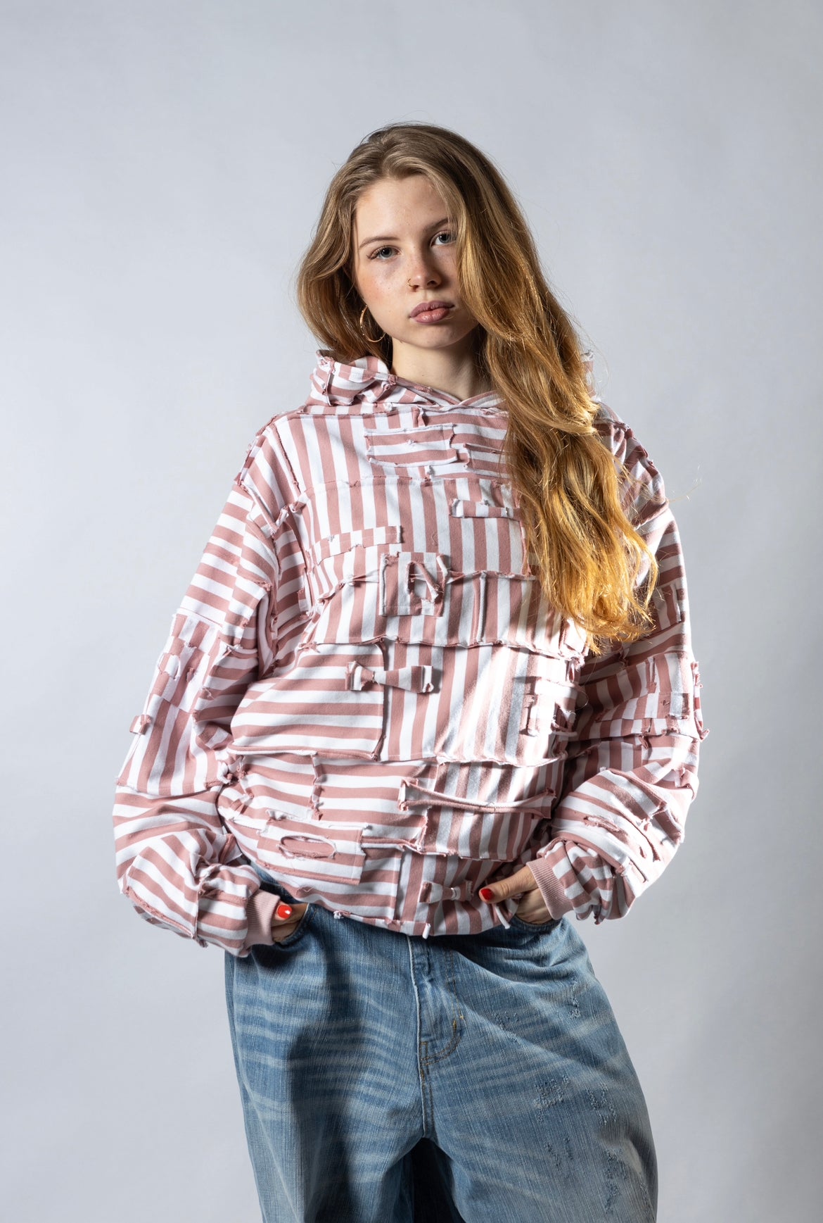 Upcycled striped hoodie