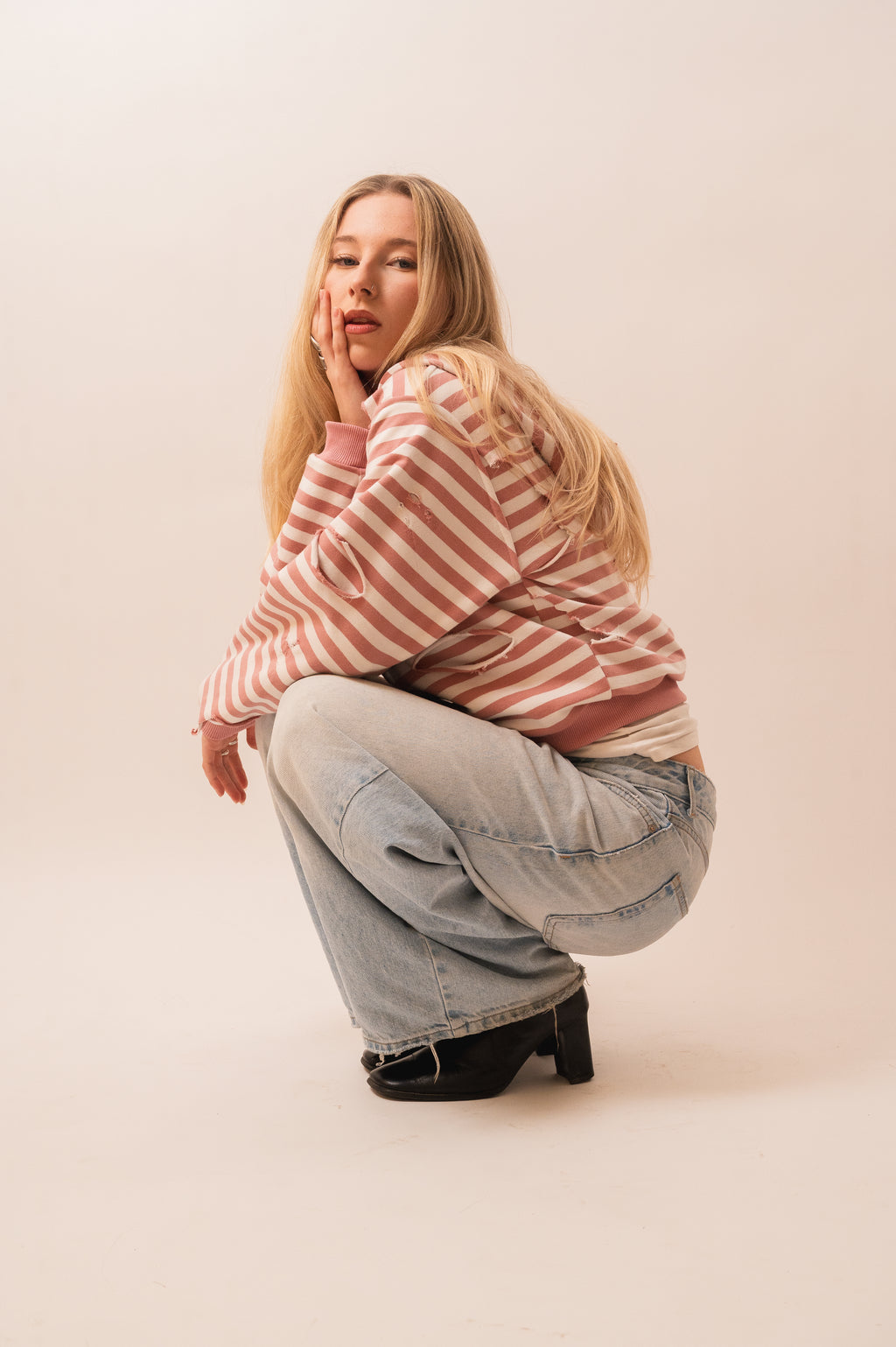 Pink striped zip up - for girlies/cropped fit