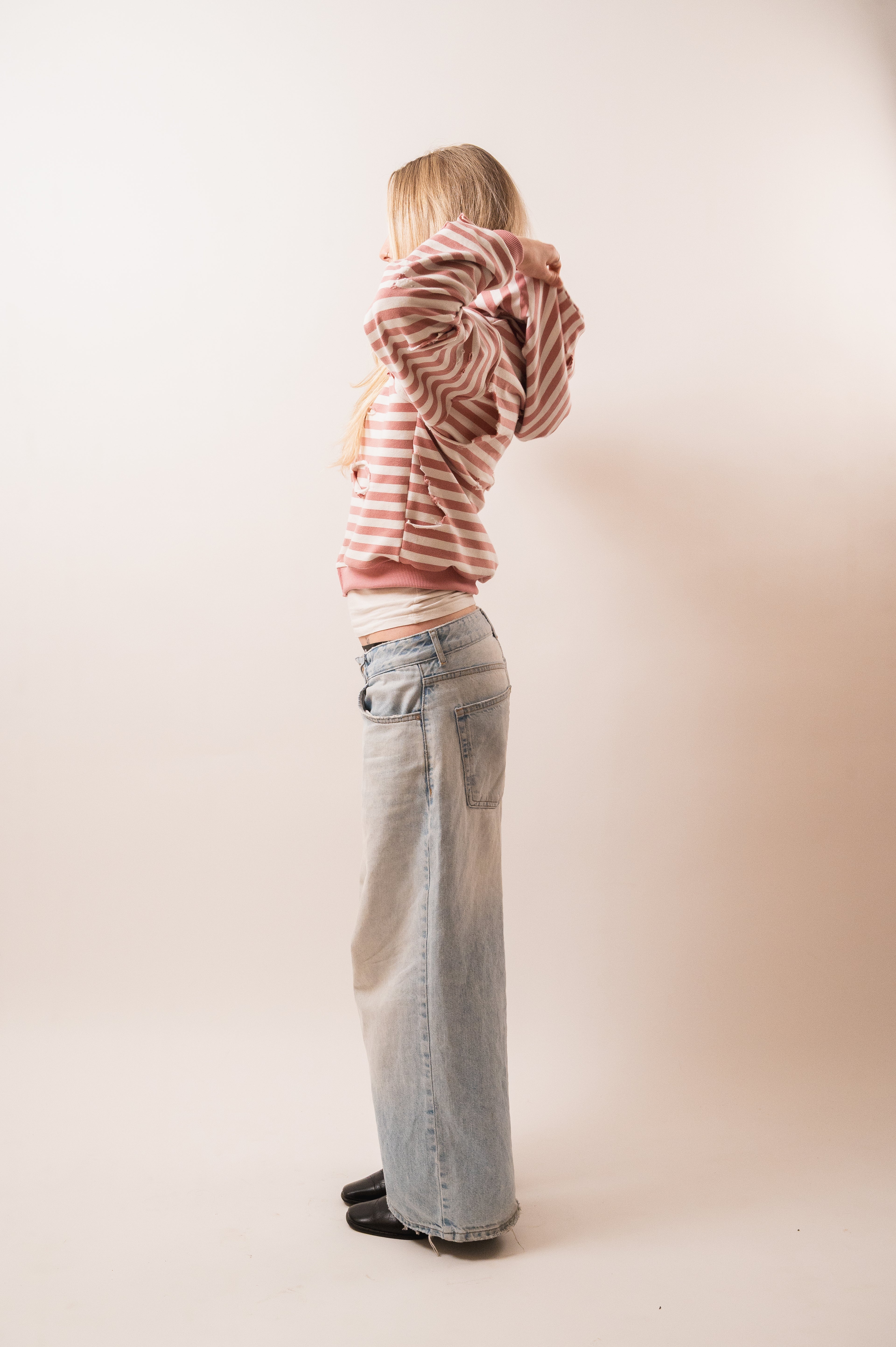 Pink striped zip up - for girlies/cropped fit