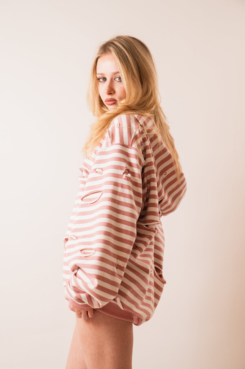 Pink striped zip up - unisex/oversized fit
