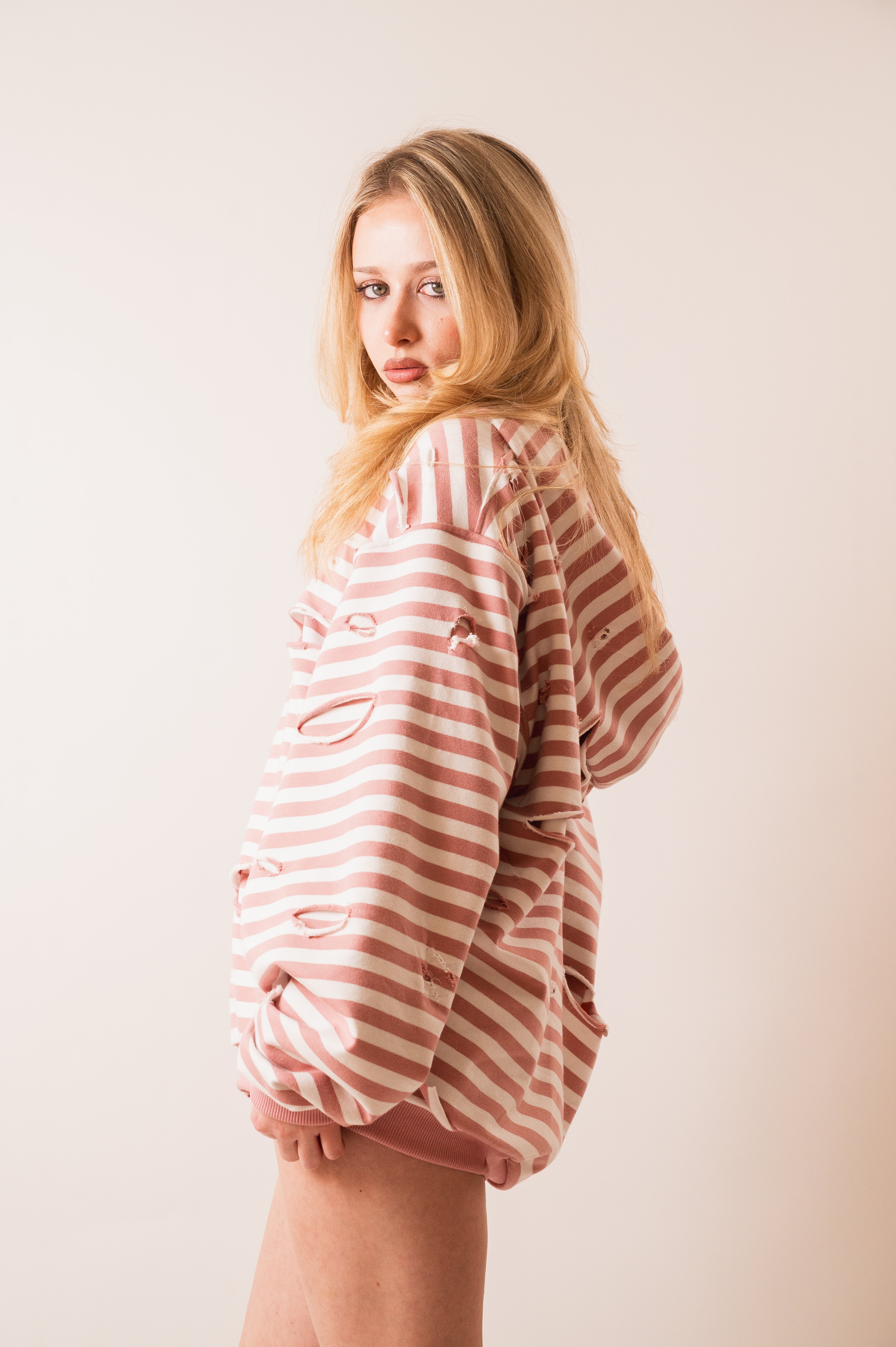 Pink striped zip up - unisex/oversized fit