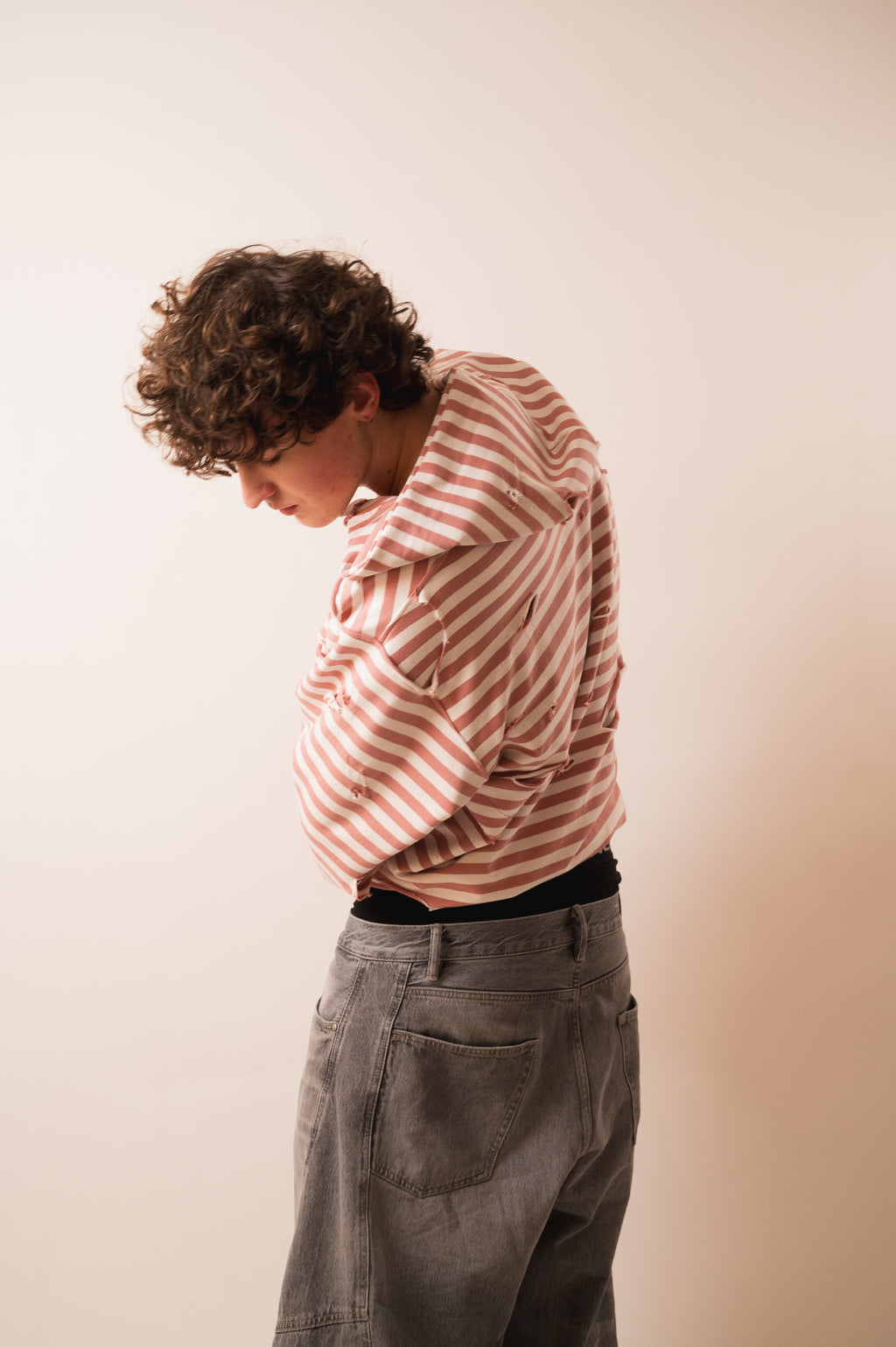 Pink striped zip up - unisex/oversized fit