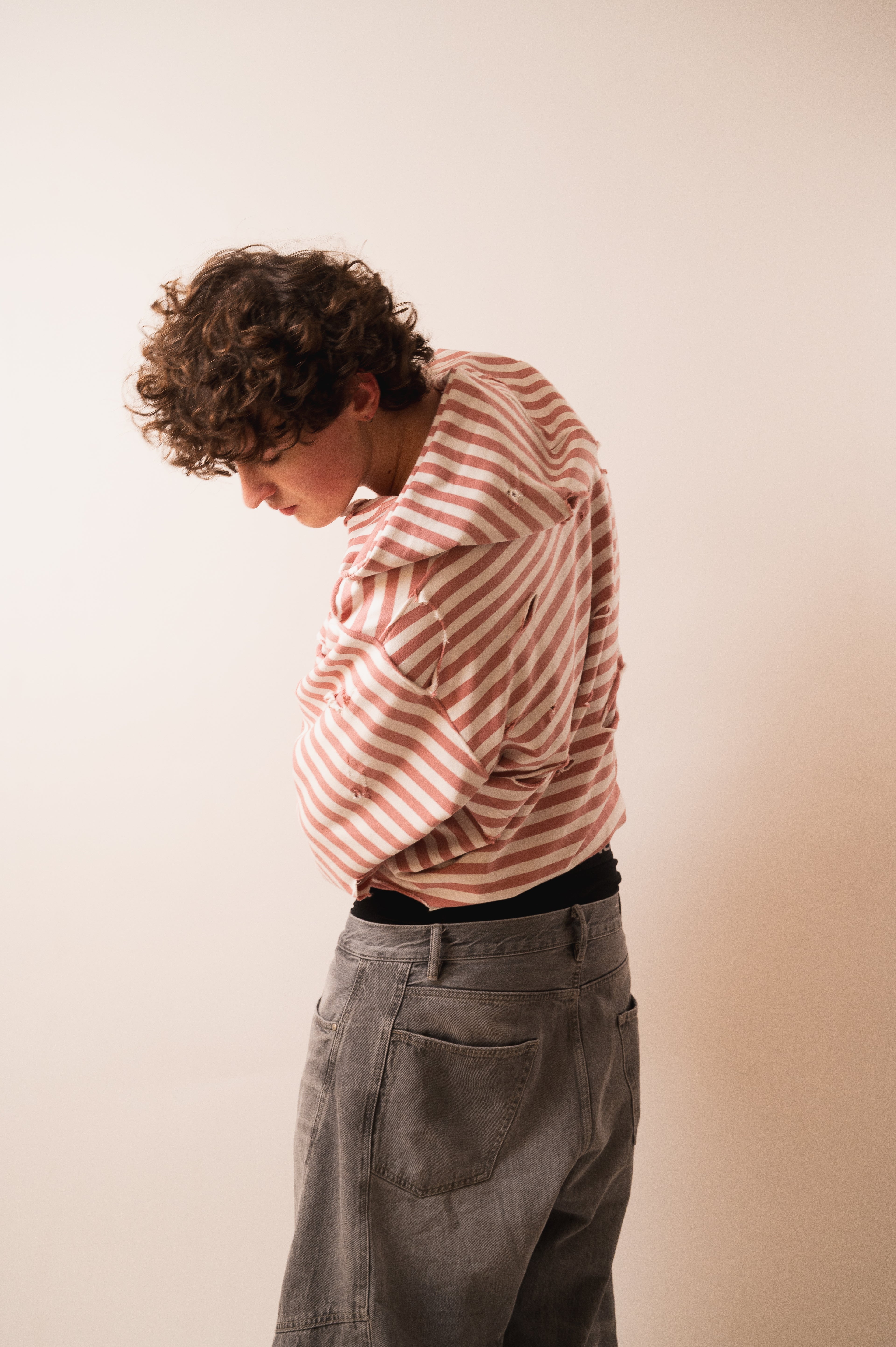 Pink striped zip up - unisex/oversized fit