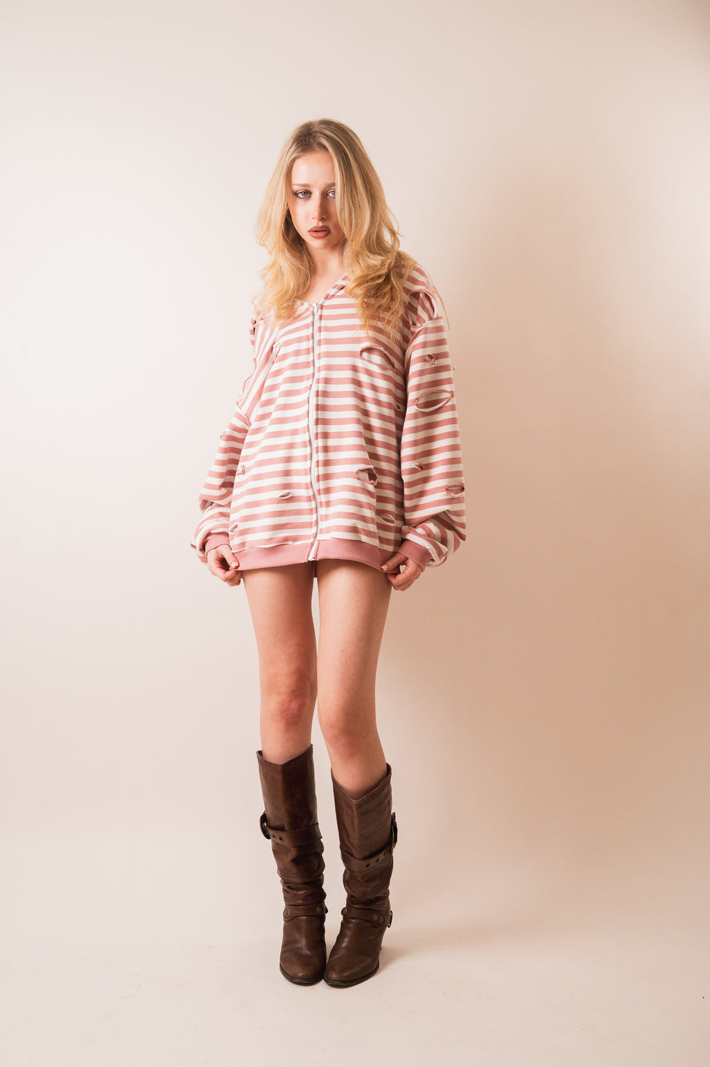 Pink striped zip up - unisex/oversized fit