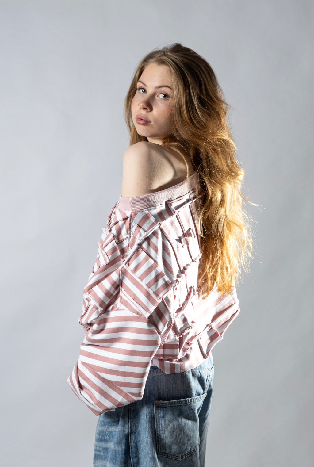 Striped off shoulder