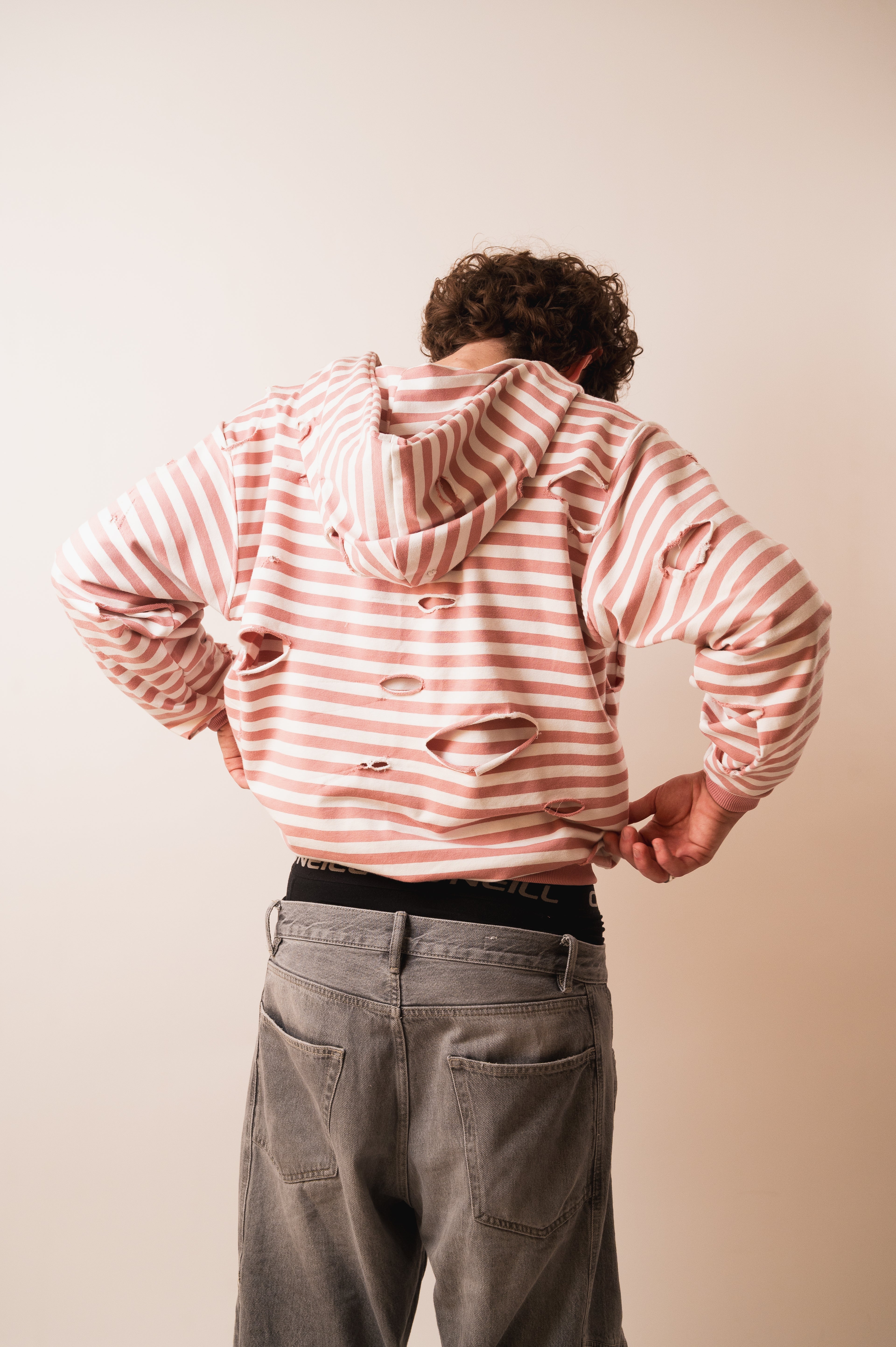 Pink striped zip up - unisex/oversized fit