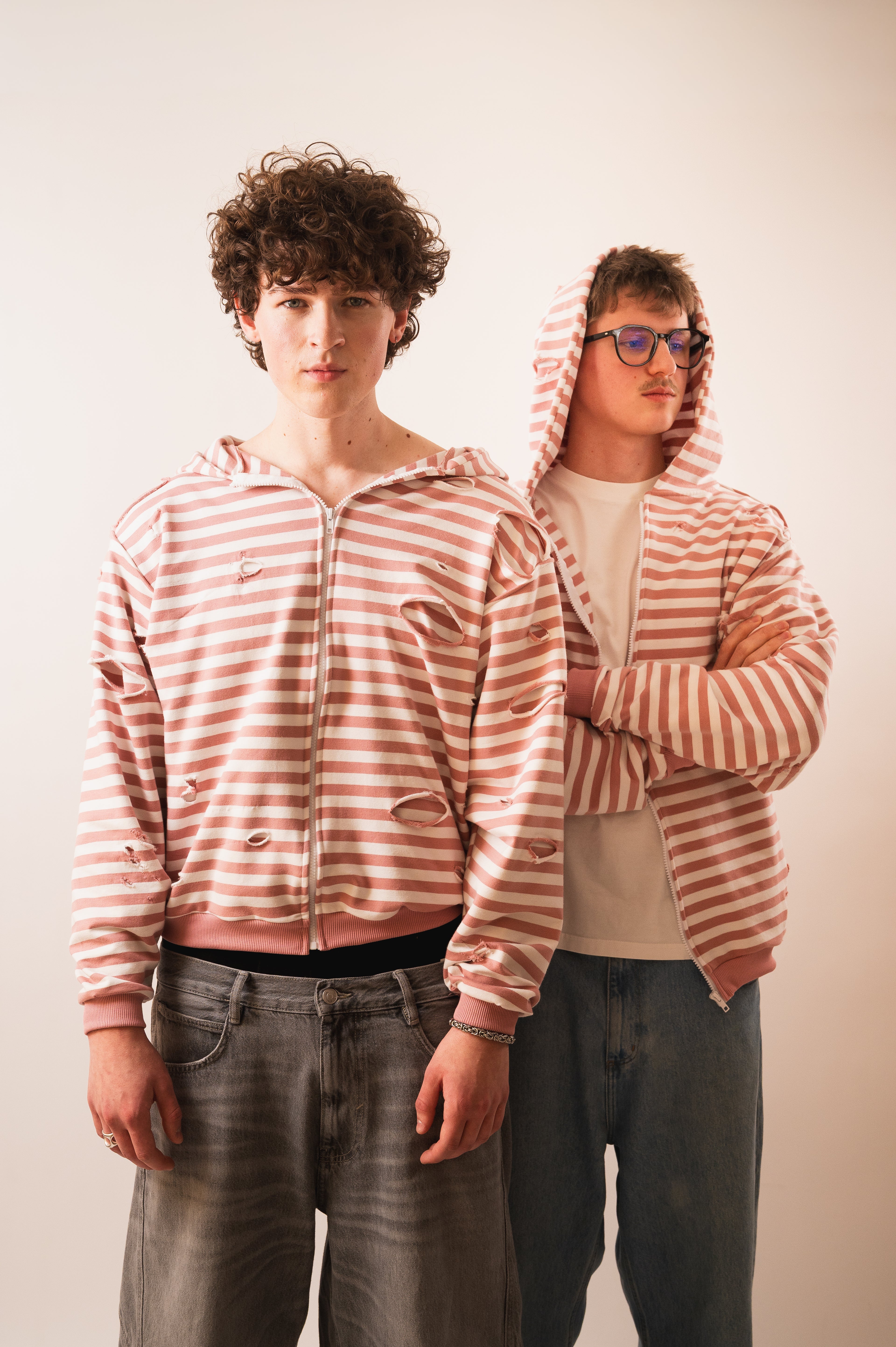 Pink striped zip up - unisex/oversized fit